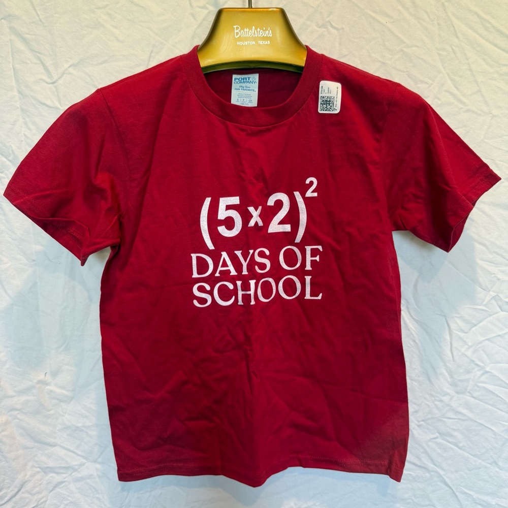 NWOT Port & Company Child's Small 100 Days of School Tee Shirt Red Short Sleeve